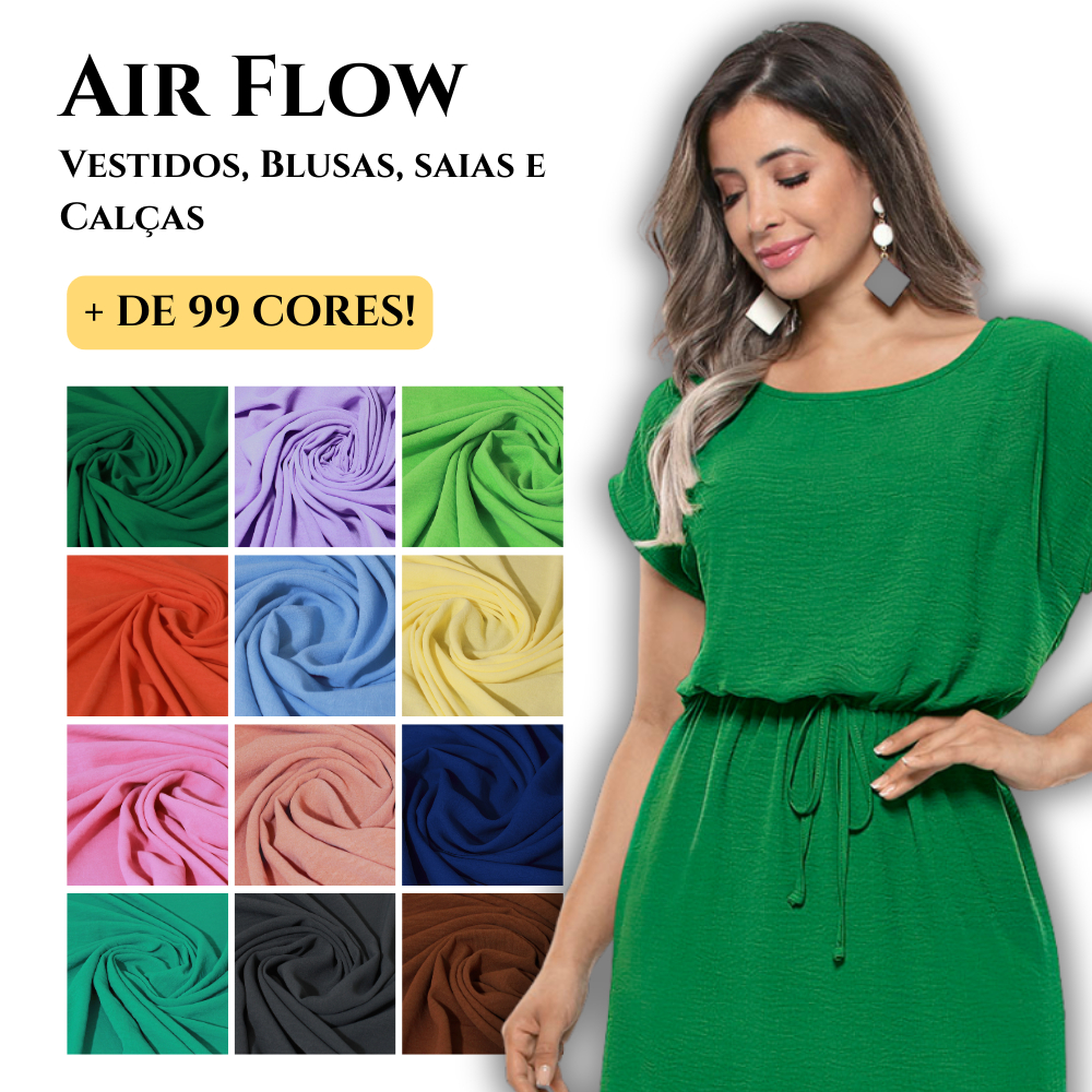 Tecido Air Flow 21m x 1,50m | Leveza e Caimento Impecável | Ideal para Vestidos, Blusas, saias e Calças