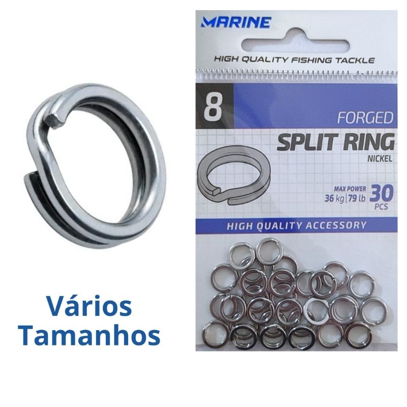 Argola Split Ring p/ Isca Artificial, marca Marine Sports cor Nickel, aço Inox, com 30 e 60 unidades em Oferta na Shopee