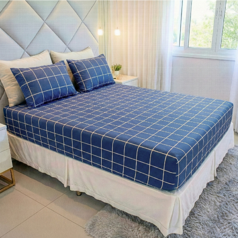 Jogo de Lençol Cama Casal Estampado 3 Peças Malha 100% Algodão Fronhas Zíper Com Elástico Cozzilar em Oferta na Shopee