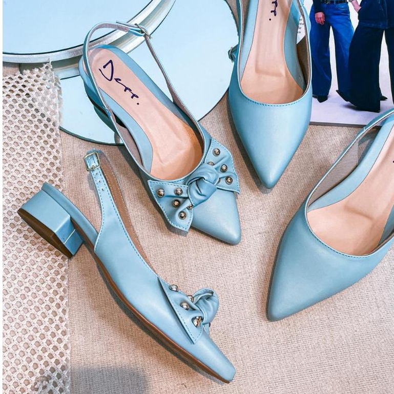 Sapato Scarpin Feminino Slingback Salto Baixo 3cm Confortável Bico Fino Aberto Atrás — imagem 2 de 2