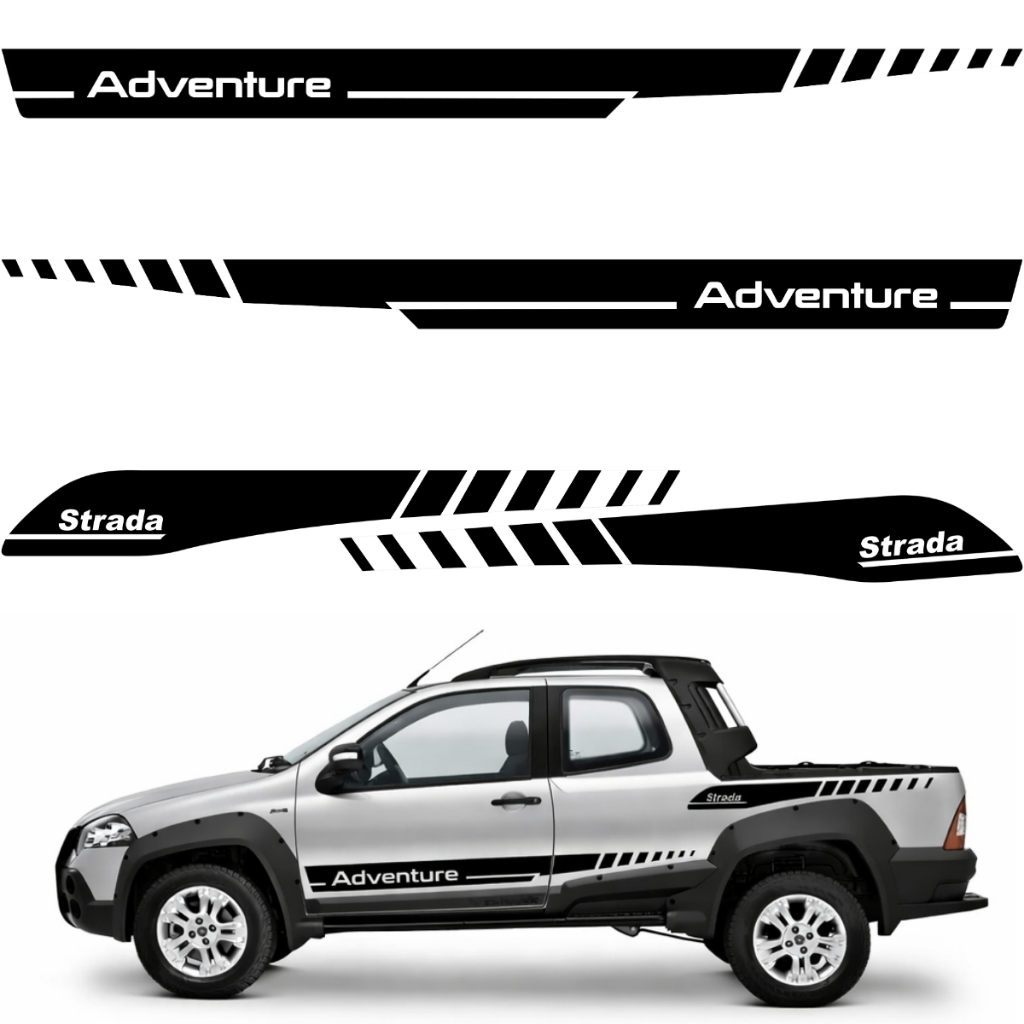 Kit Faixa Strada Adventure Lateral Porta Caçamba Cabine Dupla 2008 Até 2013