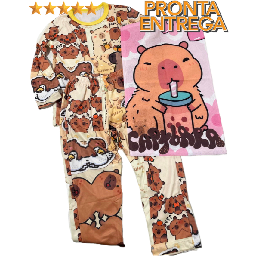 Pijama Infantil CAPIVARA CAPYBARA Manga longa Confortável Estampado