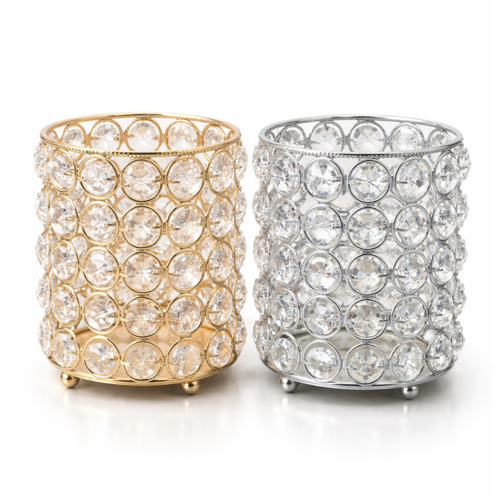 Mini Porta Velas Porta Acessórios Porta Maquiagem Dourado, Prata Rose com Detalhes Redondo 10x10x8cm