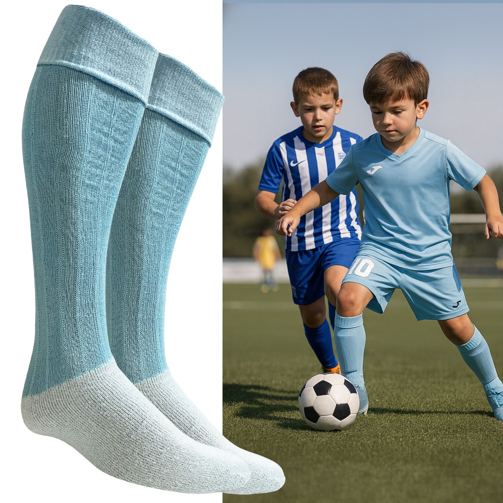 Meião Futebol Infantil 28 ao 32 Azul Claro Celeste Cano Alto Esporte Solado Algodão