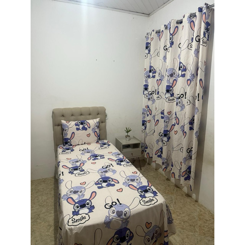 KIT LENÇOL INFANTIL COM CORTINA + LENÇOL DE ELÁSTICO 4 PEÇAS