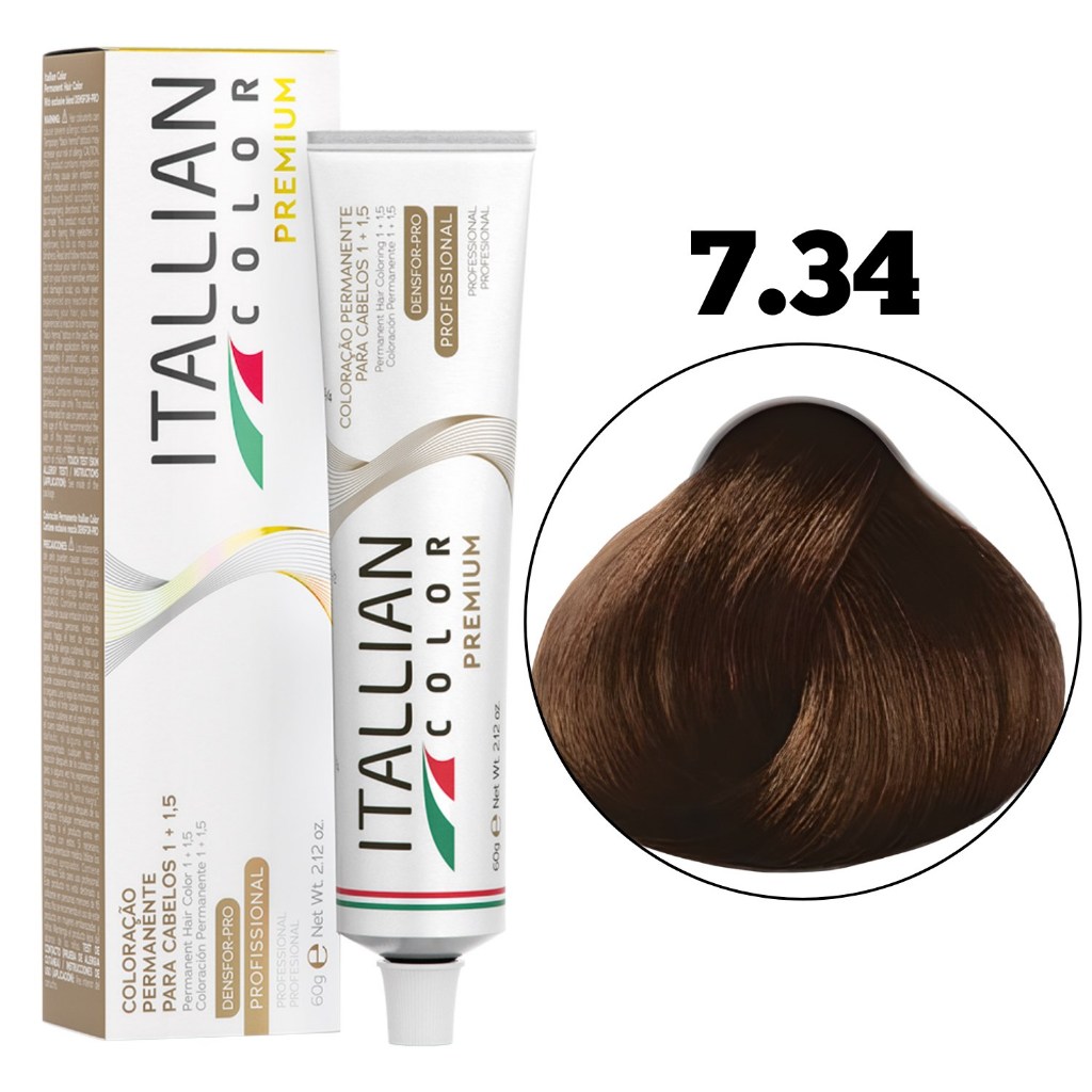 COLORAÇÃO ITALLIAN COLOR LOURO DOURADO COBRE 7.34 60G em Oferta na Shopee