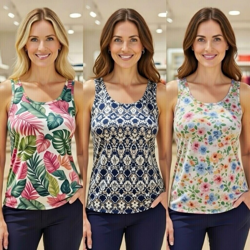 kit 2 Blusas Feminina Regata com Alça Liganete Estampas variadas