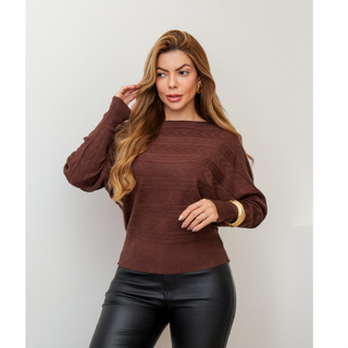 Blusa Suéter Feminino em Tricot Texturizado Manga Longa Casual Inverno 3RD SD2021 em Oferta na Shopee