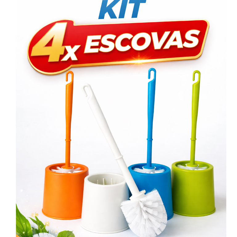Kit Com 4 Escovas para Vaso Sanitária de Banheiro – Limpeza Fácil, Eficiente e Resistente
