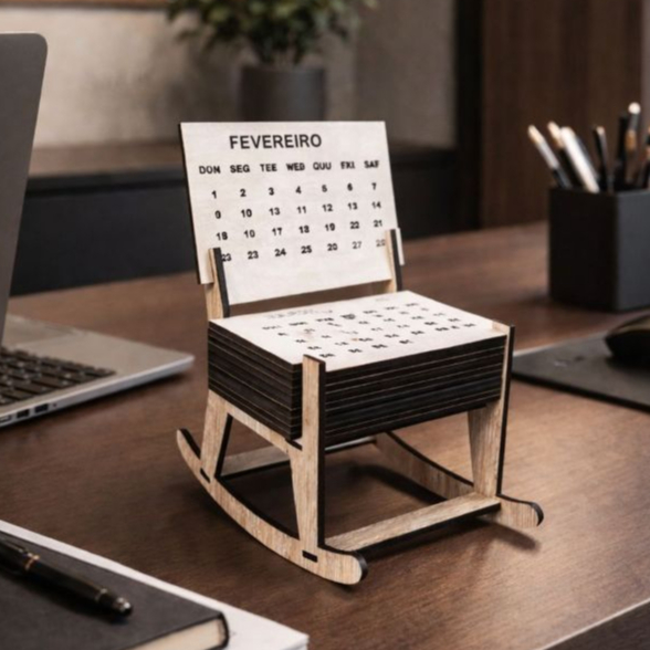 Calendário 2026 De Mesa Temático Cadeira Sala Decoração Em MDF