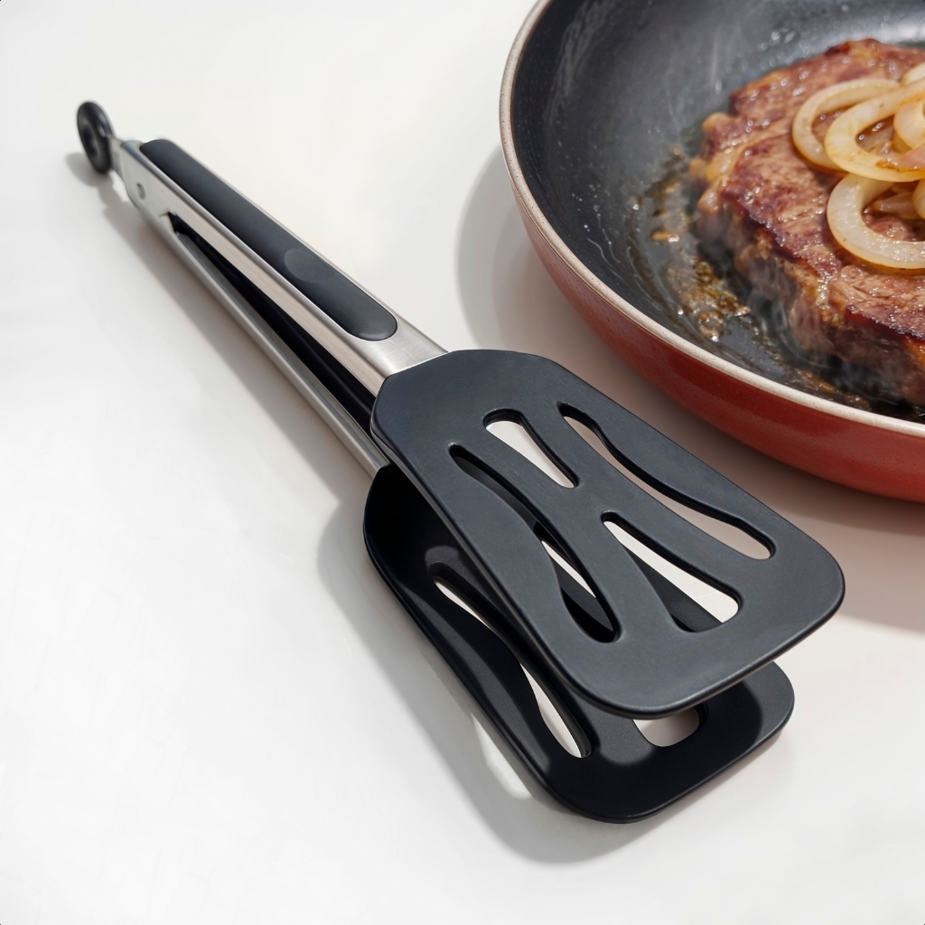 Pegador Multiuso De Silicone Aço Inox Antiaderente Com Trava Cozinha Grelha Churrasco Fritura Salada em Oferta na Shopee