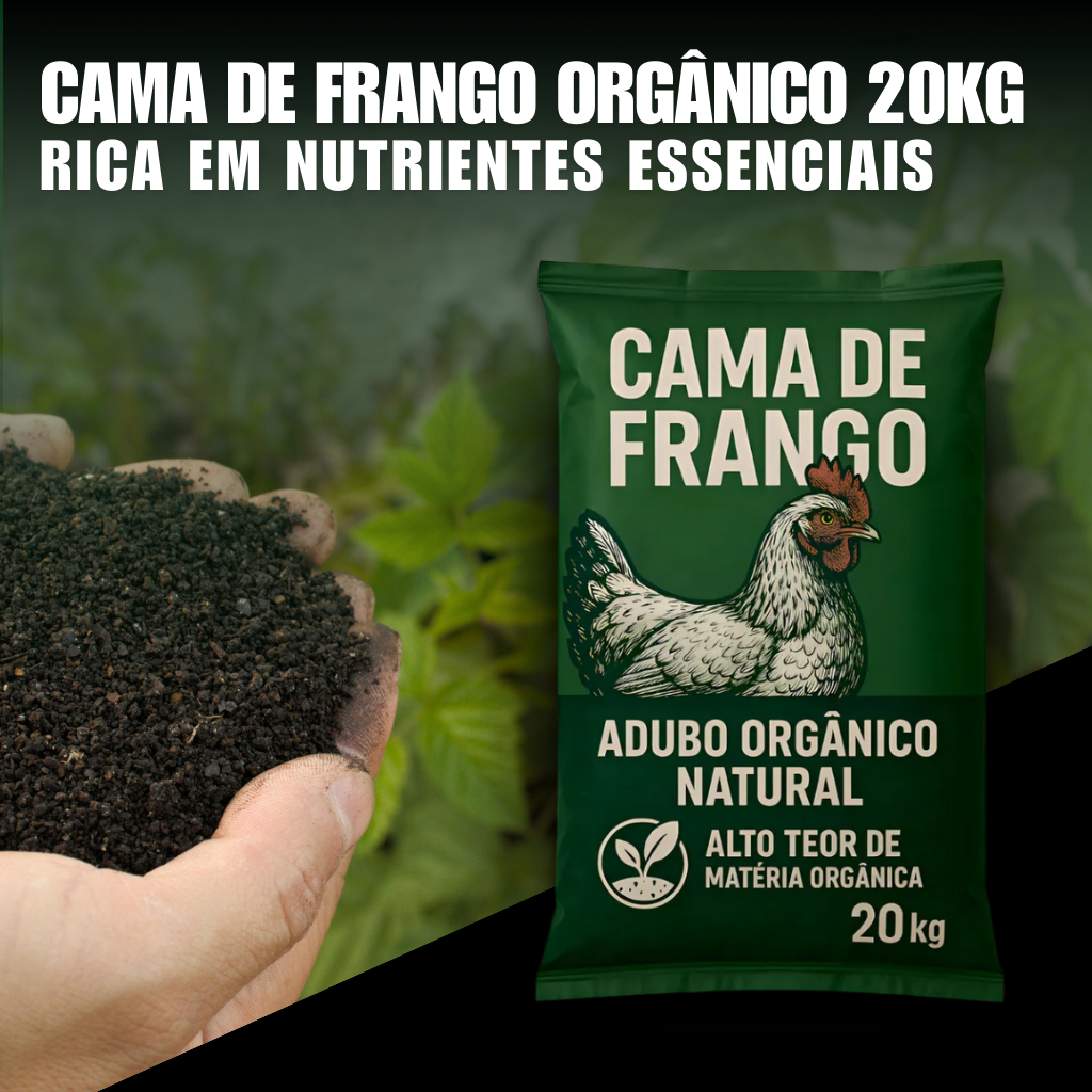 Fertilizante Orgânico Cama de Frango 20kg Esterco de Galinha para Solo Rico NPK Cultivos Agrícolas