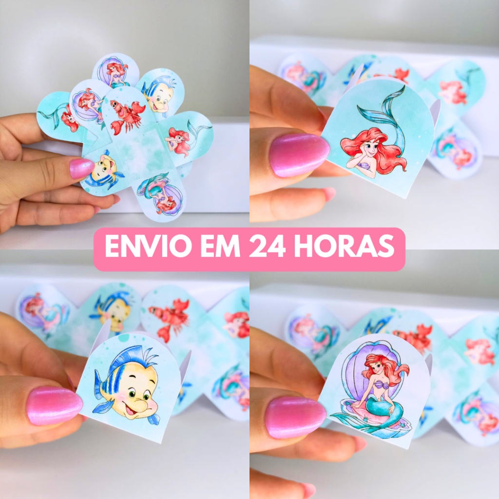 Forminha Para Docinhos Ariel Sereia Aquarela Personalizada no Tema / Lembrancinha Festa / Aniversário / Festa Infantil