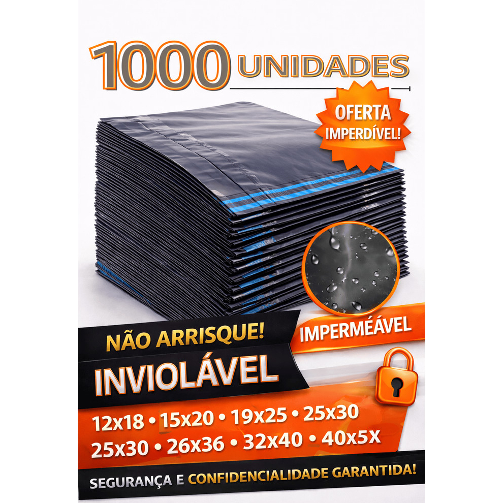 Kit 1000 Unidade Envelope Saco de Envio Embalagem Segurança 12x18 15x20 19x25 20x30 26x36 32x40 em Oferta na Shopee