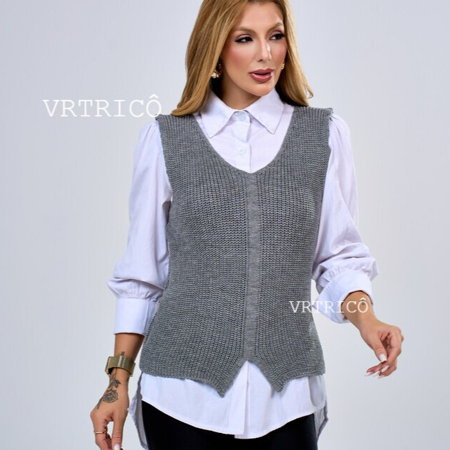 Colete Tricô  Feminino Inverno Lã Casual Com Detalhe Fenda Blusa de Frio Fashion Escritório Chique em Oferta na Shopee