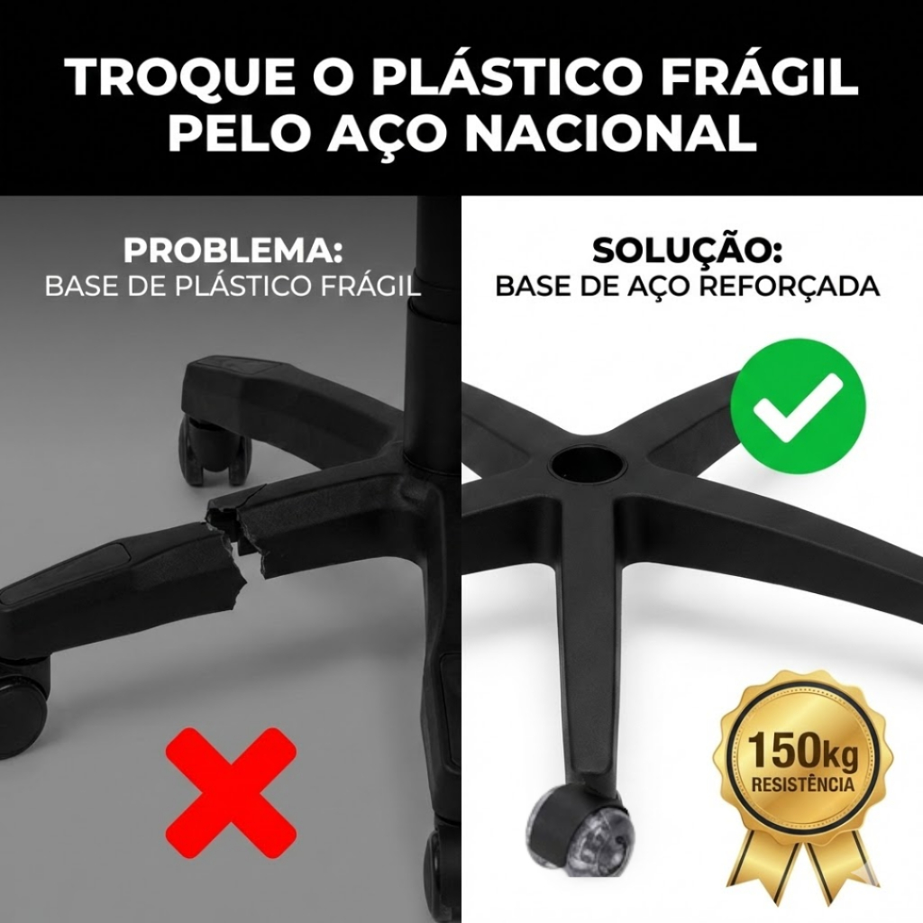 Base de Cadeira Gamer Reforçada 150kg + 5 Rodízios Gel Transparente