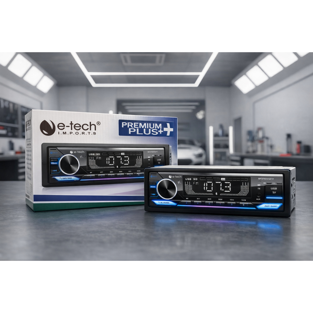 Som Automotivo Radio E-Tech Mp3 Premium Plus USB Bluetooth FM 1 Din 4x60W