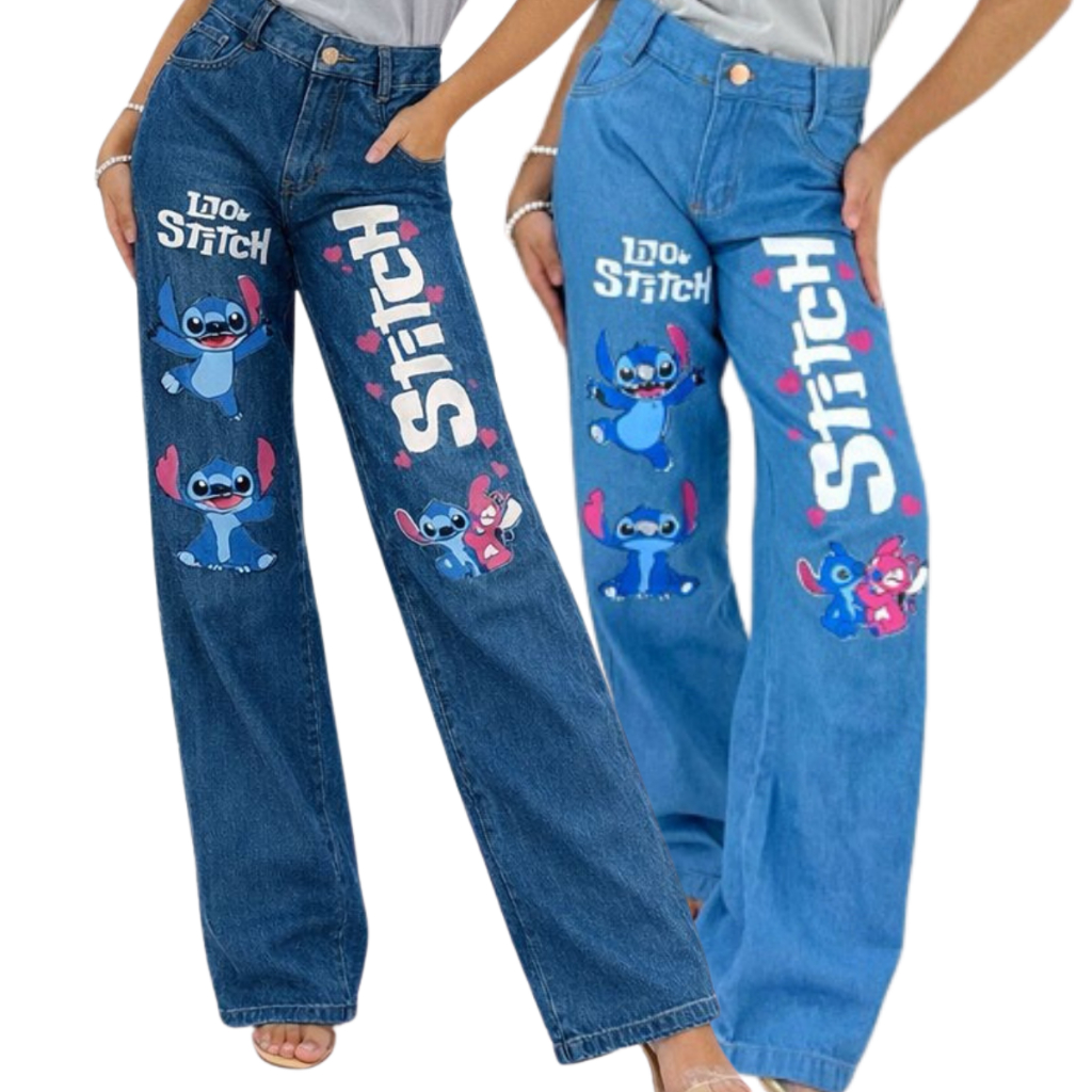 Calça Jeans Wide Leg Stitch Juvenil Premium Feminina Moda Kids Estilo Gringa Calça para Meninas em Oferta na Shopee