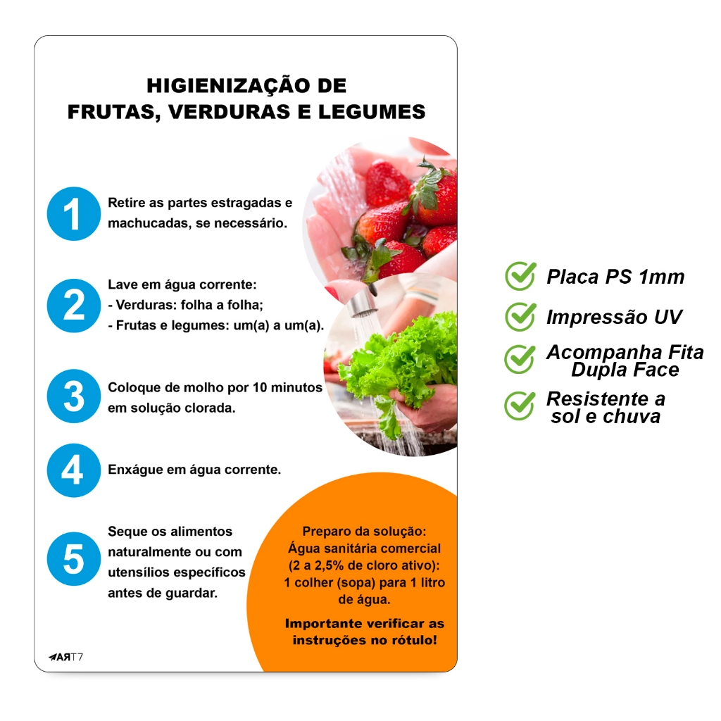 Placa Informativa Higienização De Frutas Verduras E Legumes — imagem 2 de 2
