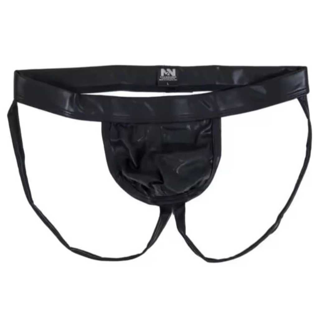 Cueca Jockstrap Esportiva Couro Pu Sintético Preto