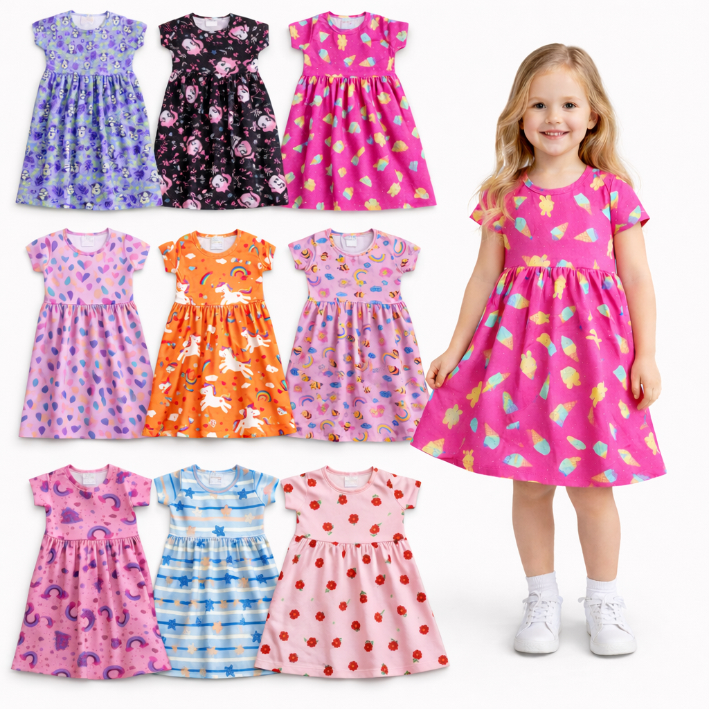 Kit 2 Vestidos Infantis Menina Algodão com Elastano Estampas Sortidas Conforto e Qualidade | 1 a 10 anos | REF 2405