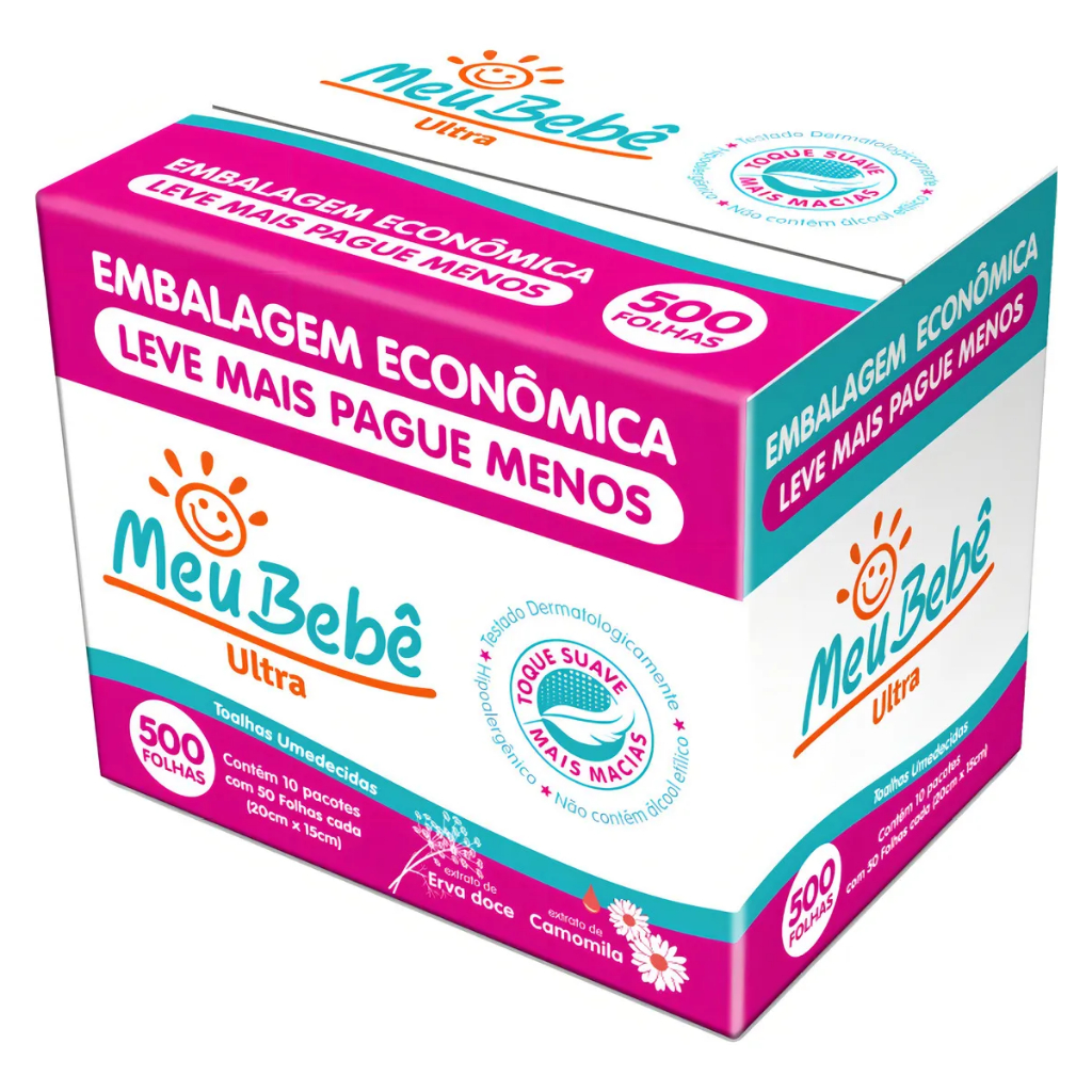 Toalha Umedecida Meu Bebê Ultra Premium Caixa 10 Pacotes - 500 Lenços em Oferta na Shopee