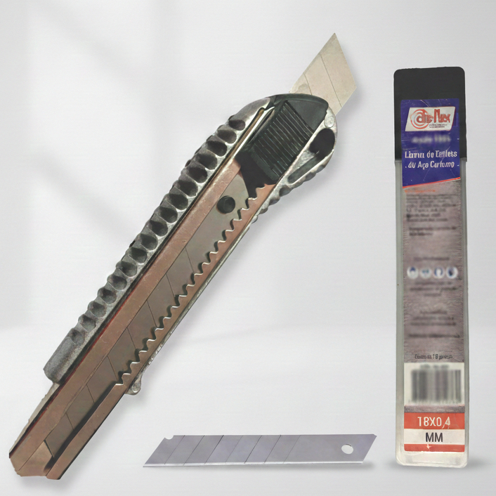 Estilete de Alumínio 18mm Disflex com Kit Lâmina 10un Profissional Reforçado em Oferta na Shopee