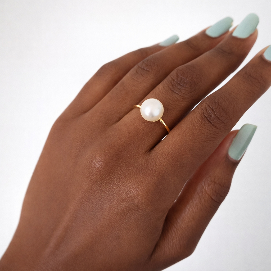 Anel Ajustável de Pérola Banhado a Ouro 18k em Oferta na Shopee