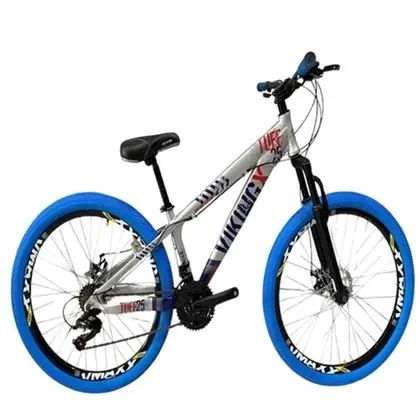 Bicicleta aro 26 Viking TUFF25  prata azul do grau cambio Shimano Aros vmaxx pneu azul Vikingx