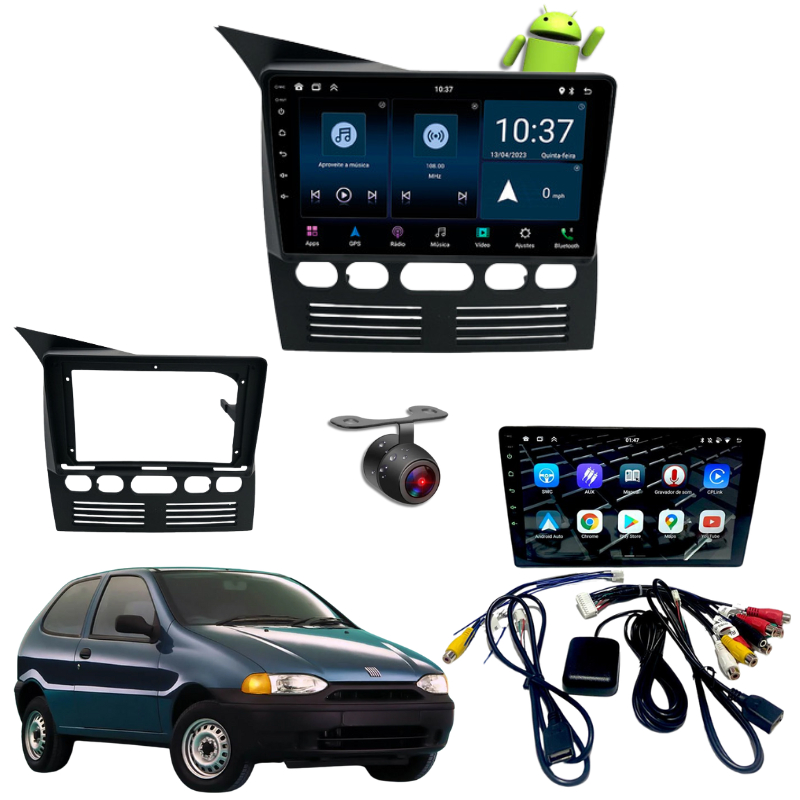 Central Multimídia Android Tela 9"Polegadas Com Moldura E Câmera De Ré Para Palio Siena Strada G1