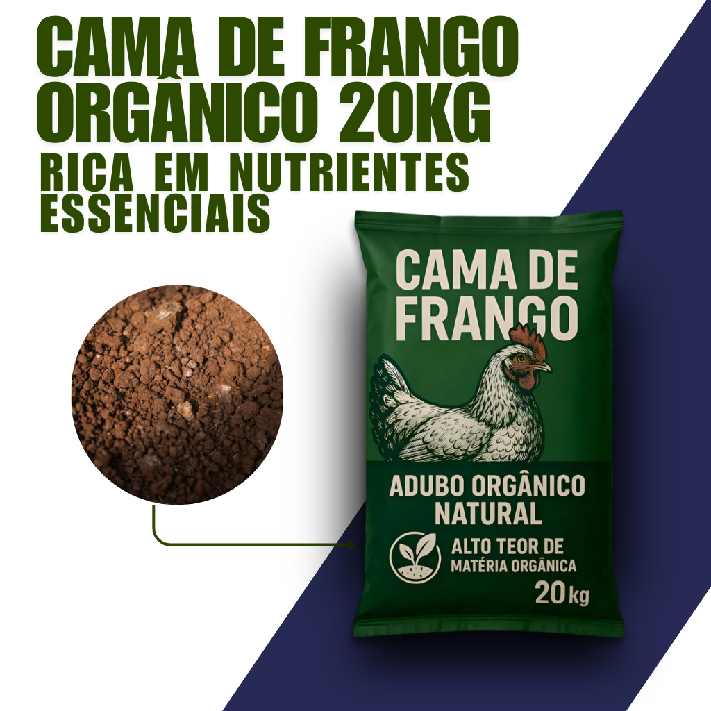 Esterco de Galinha Cama de Frango 20kg Adubo Orgânico NPK Solo Fértil para Plantas e Hortas Agrícola