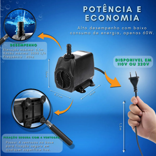 Bomba Submersa 2000l/h 2m Lagos Recalque Fontes Aquários Cas 127v em Oferta na Shopee