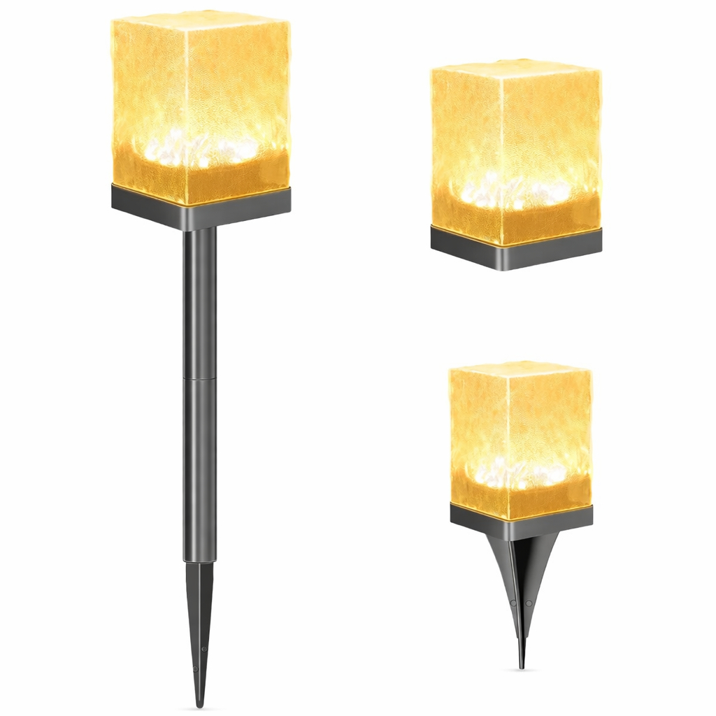 Espeto LED Solar Jardim Luz Quente Cubo Gelo Balizador Decoração Área Externa Prova Água 3 em 1 Kit