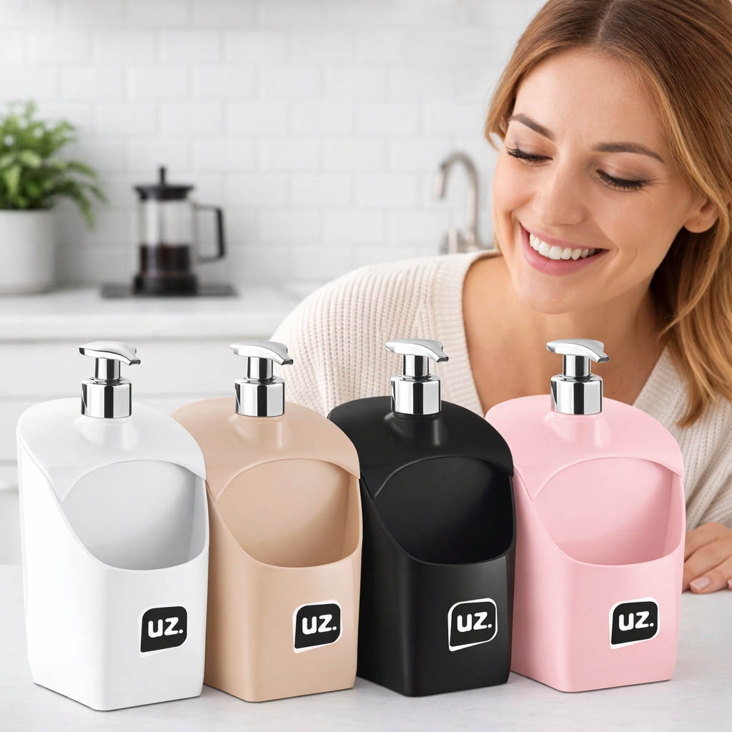 Dispenser Organizador Porta Detergente e Esponja com Válvula Cromada 500ml Cozinha Bancada Uz Utilidades