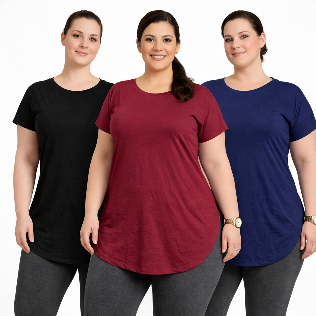 Kit 3 Camisas Fitness Plus Size Alongadas Tapa Bumbum em Viscolycra Premium