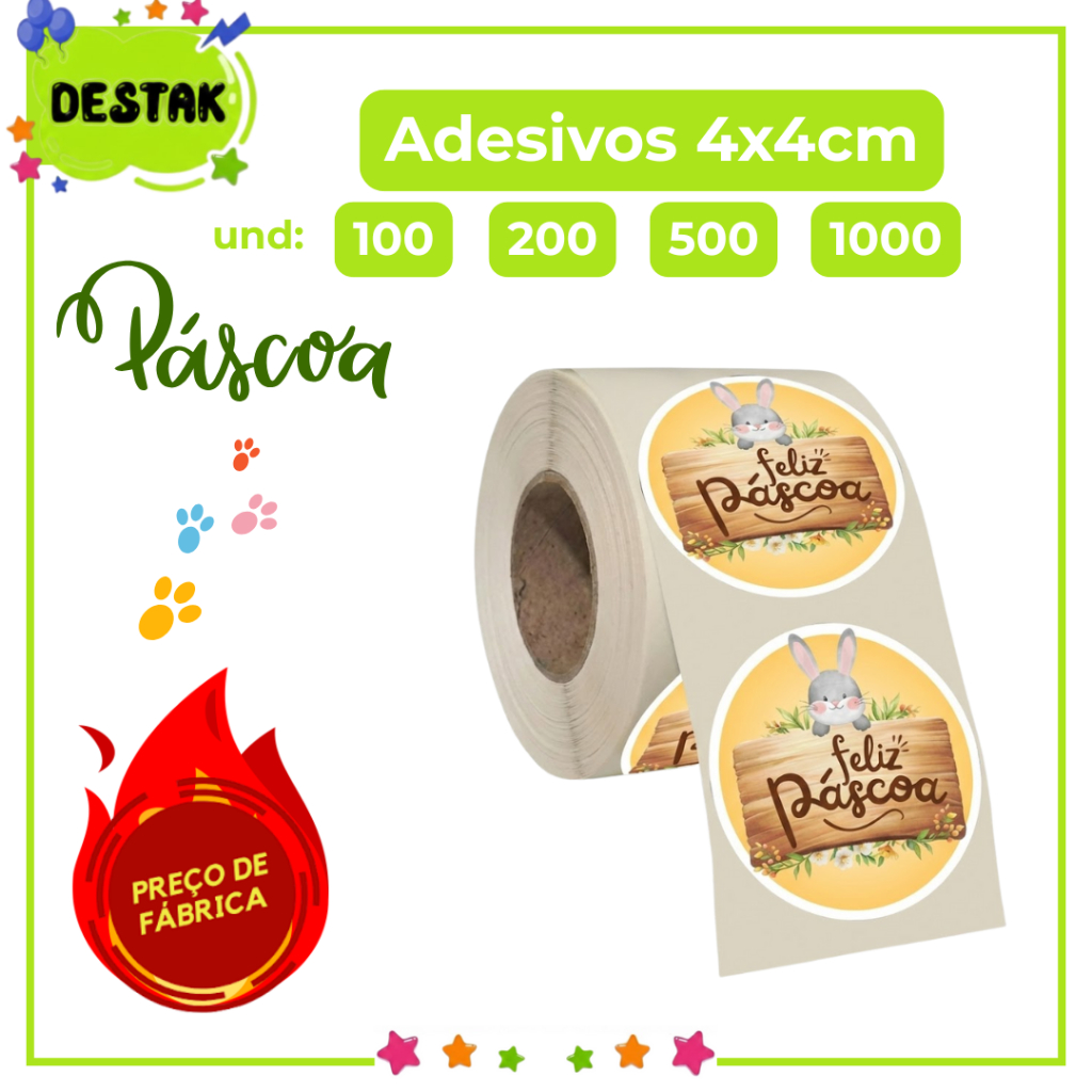 Adesivos Vinil 4cm 100 Unidades Tema Páscoa Embalagens Doces Chocolates Personalização em Oferta na Shopee