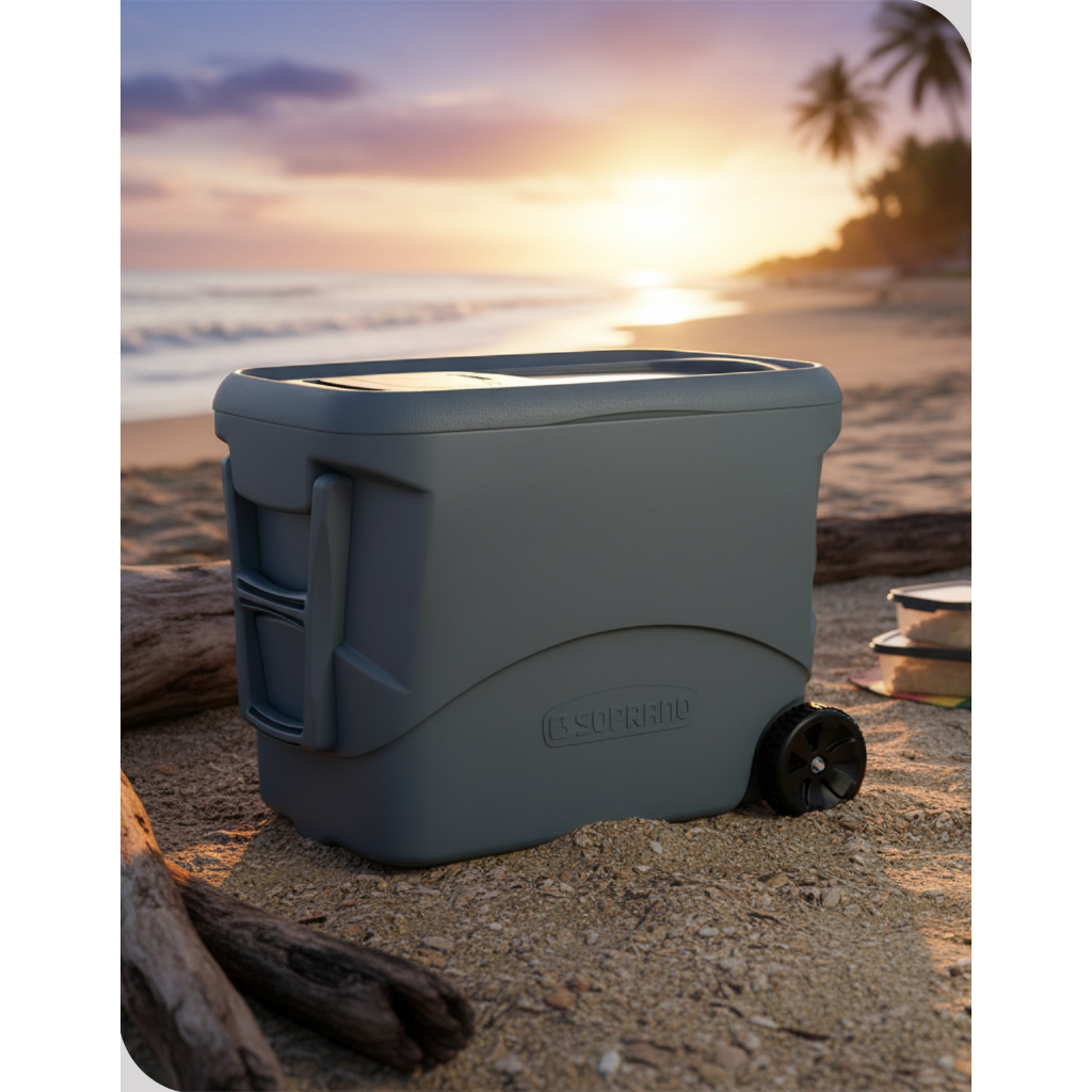 Caixa Térmica 50L Soprano Cinza Cooler Grande com Rodinhas Alça Reforçada Bebidas Churrasco Festa