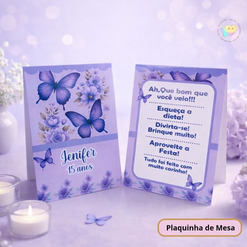 Kit Plaquinha Borboletas Lilás - Centro de Mesa - Personalizados- Lembrancinha- Festa - Aniversário- Decoração