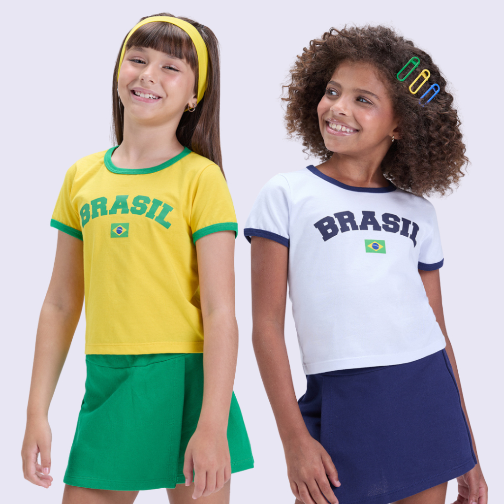 Conjunto Infantil Feminino Brasil Copa Baby Look Verão em Oferta na Shopee