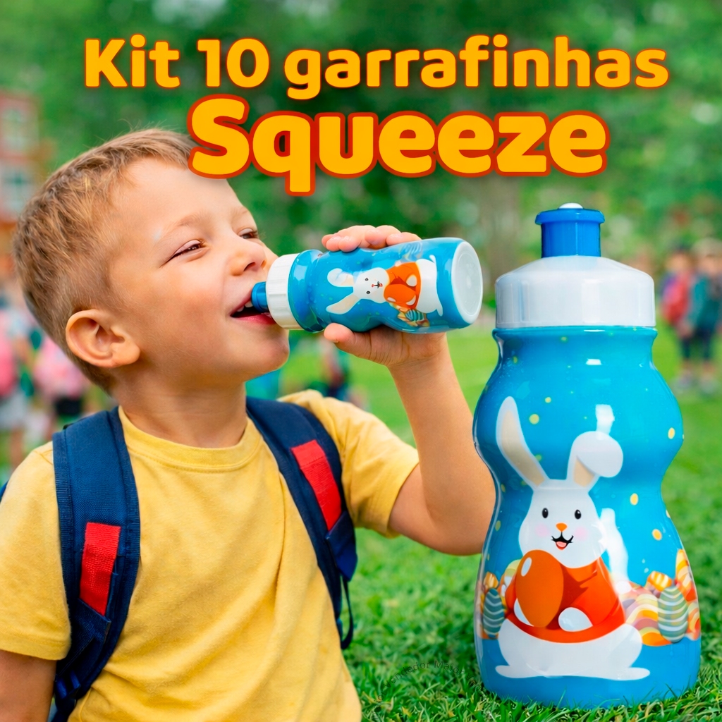 Kit 10 Garrafinhas Squeeze 250ml Infantil Coelho da Páscoa Presente Agua Suco Bico Azul em Oferta na Shopee