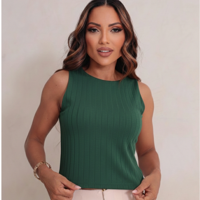 Cropped Basico Alça Grossa Canelado Premium Gola Canoa Tecido Duplo Com Elastano Elegante p/ festa, Dia a Dia, Trabalho