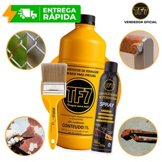 TF7 + Pincel Fundo Convertedor de Ferrugem E Base Líquida Original Limpa Prime Tubo 1 Lit…