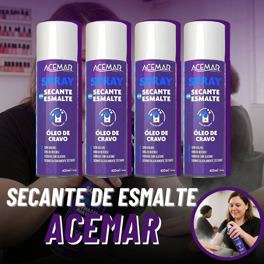 Spray Secante de Esmaltes Brilhante Óleo de Cravo Acemar 400ml Manicure Spray de Unha