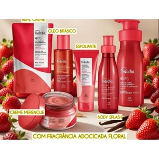 Linha kit creme hidratante body splash Natura tododia morango e baunilha dourada em Oferta na Shopee