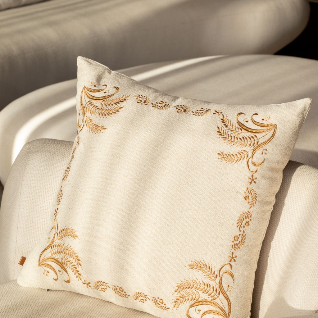 Almofada LINHO Bordada Luxo Trigo 50x50 Decorativa Premium