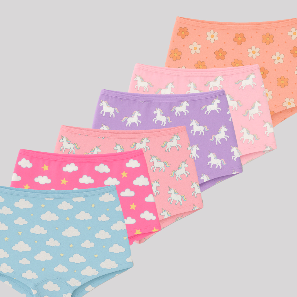 Kit 6 Calcinhas Shortinho Infantil Juvenil Para Meninas 100% Algodão Toque Macio Estampas Diversas