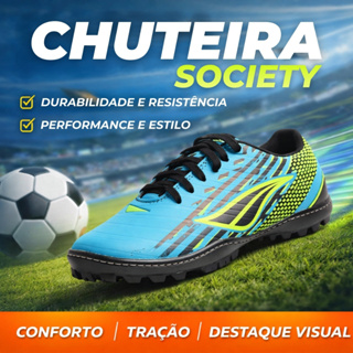 Chuteira Society Profissional com Travas Baixas Para Controle, Agilidade e Segurança no Sintético em Oferta na Shopee