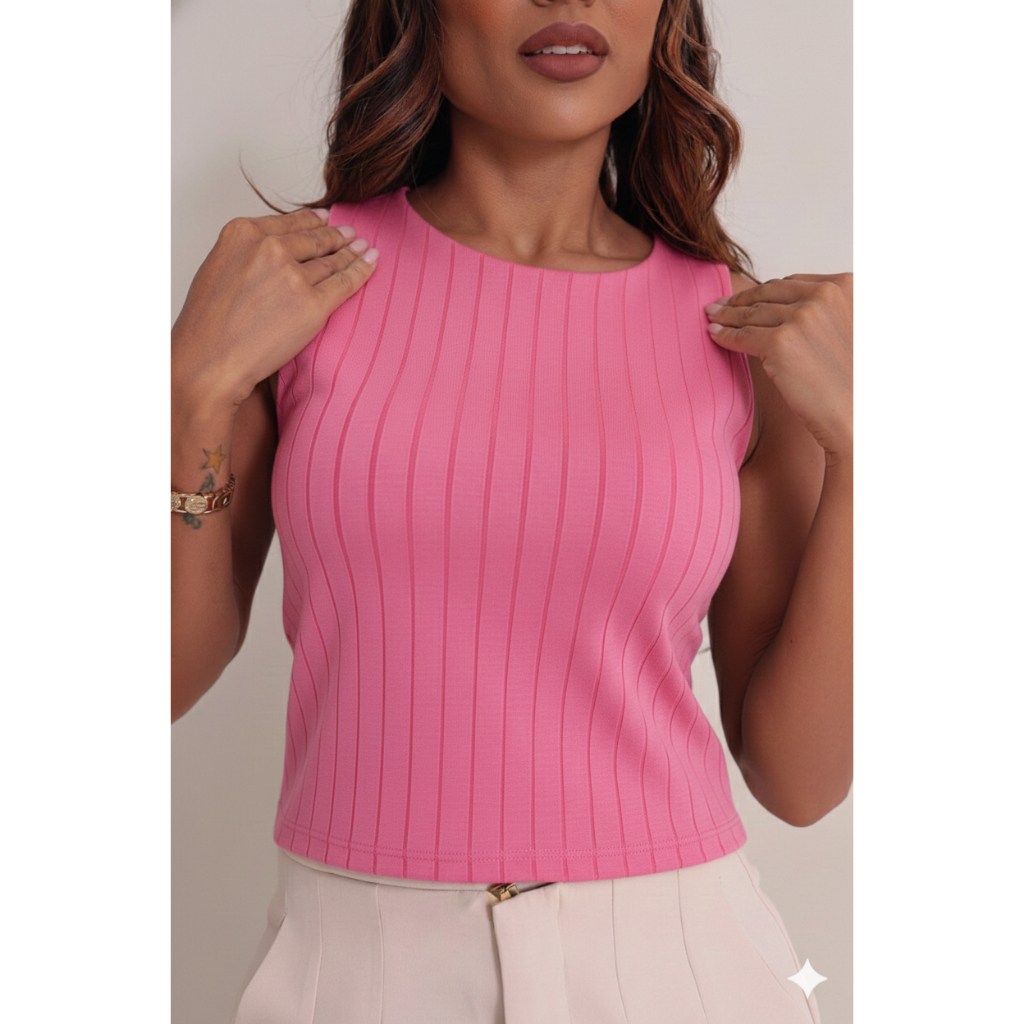 Regata Feminina Alta Qualidade Alça Grossa Gola Redonda Alto Relevo Blusa Canelada Premium Basica Escritori, dia, Noite