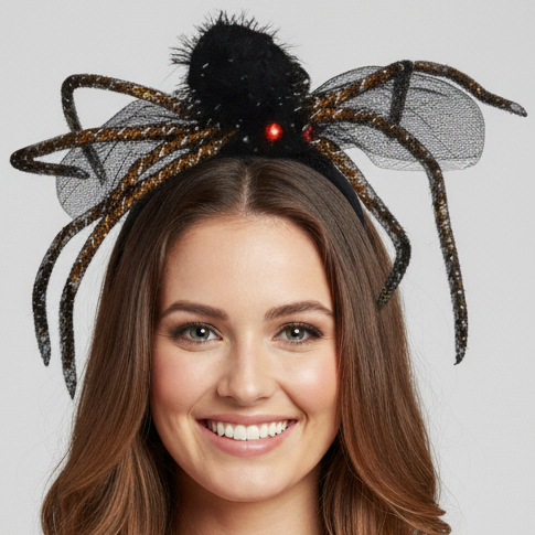 Acessório Tiara Arco Aranha Pernas Longas Com Véu Para Festa Halloween