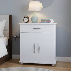 Armário Organizador 60cm com Tampo Branco + Rodinhas - 2 portas e 1 gaveta